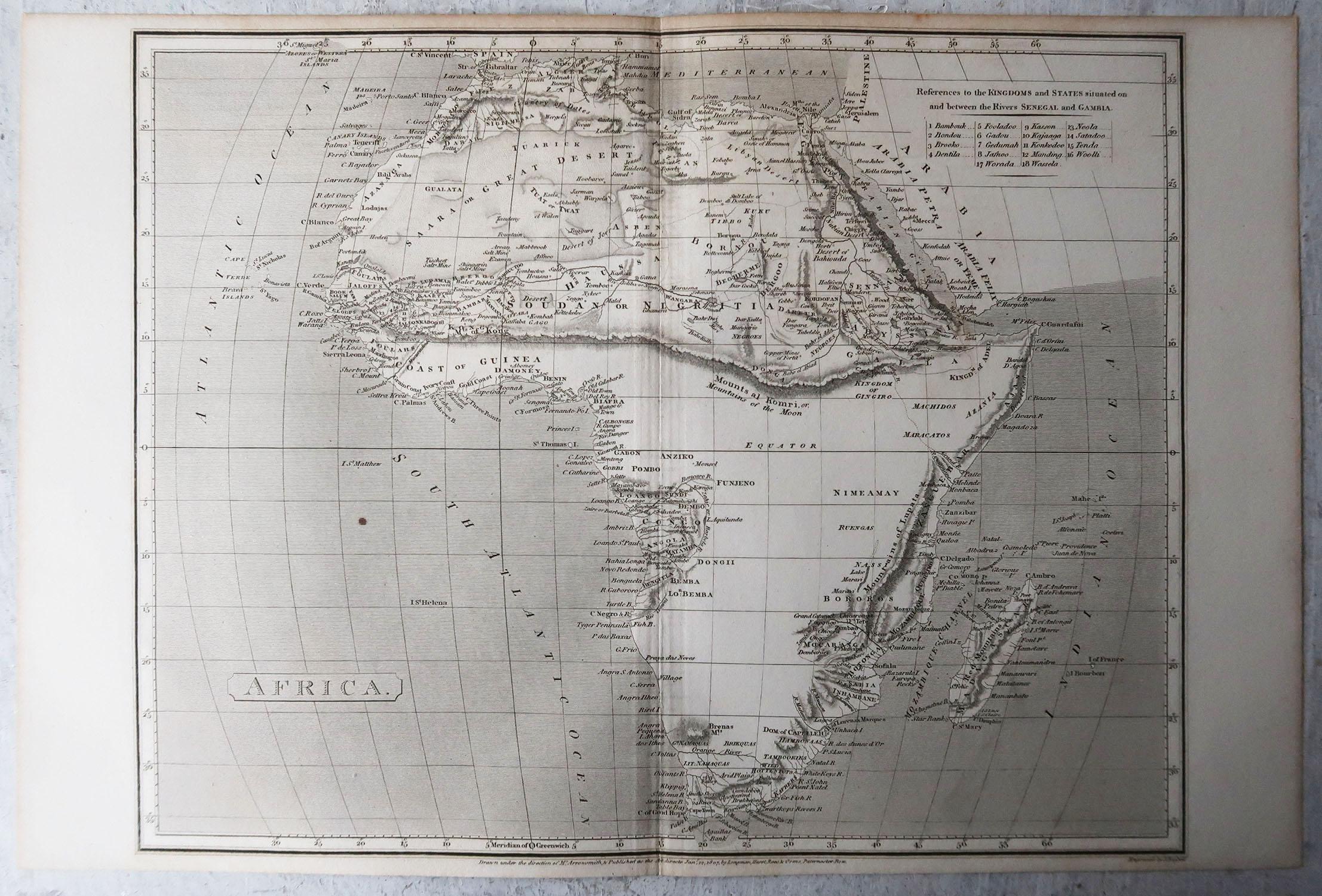 Original Antique Map of Africa, Arrowsmith, 1820 In Good Condition In St Annes, Lancashire