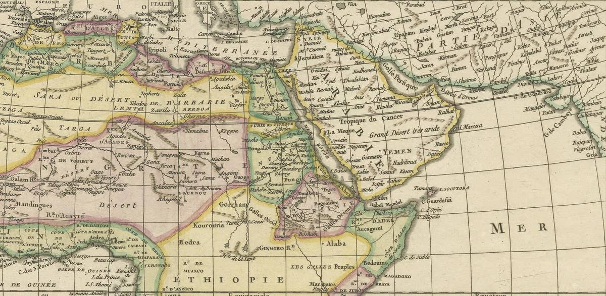 Original Antique Map of Africa with large decorative cartouche