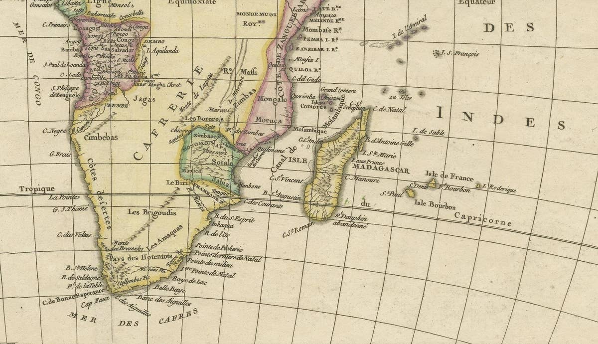 Original Antique Map of Africa with large decorative cartouche