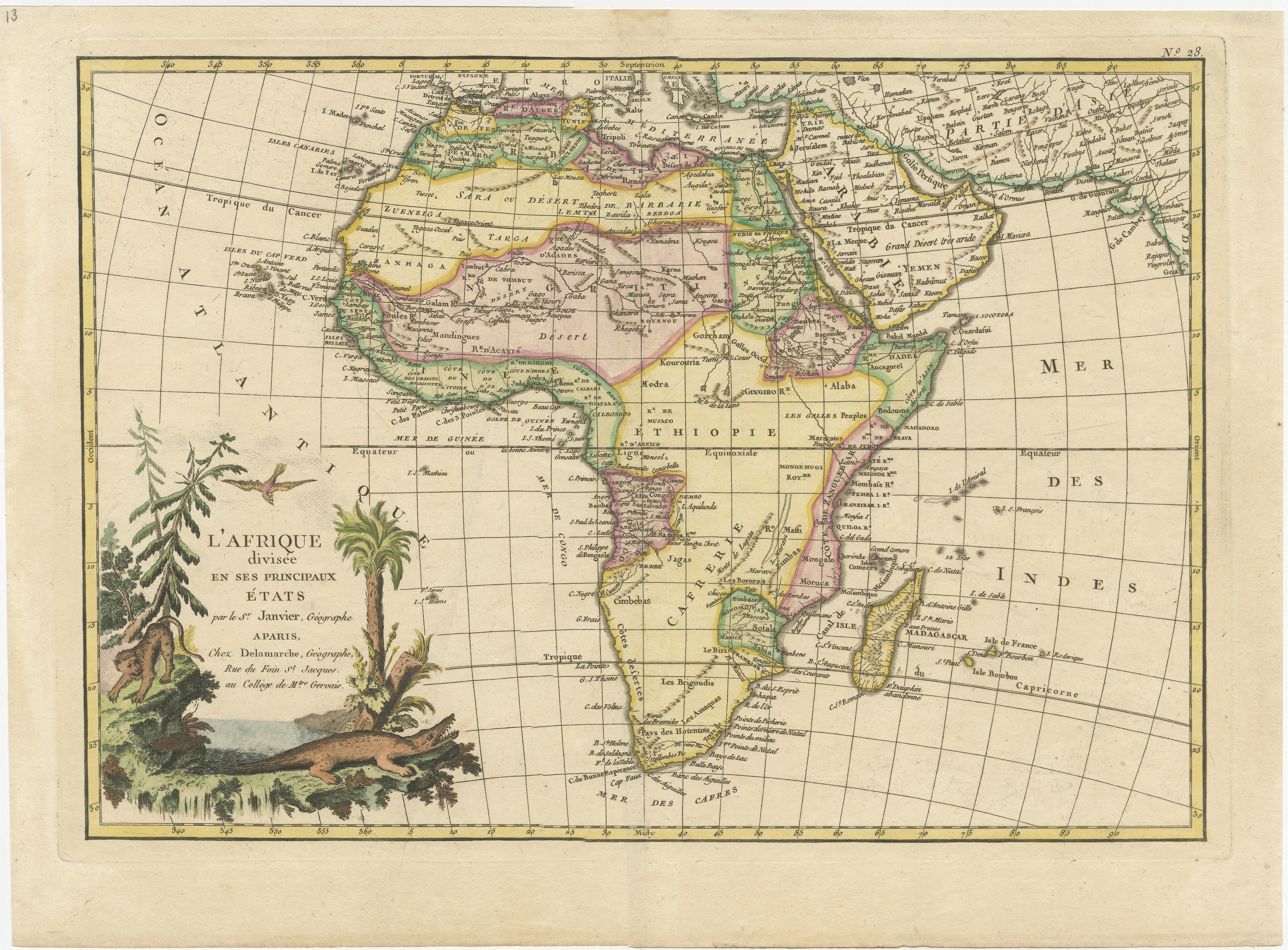 18th Century Original Antique Map of Africa with large decorative cartouche For Sale