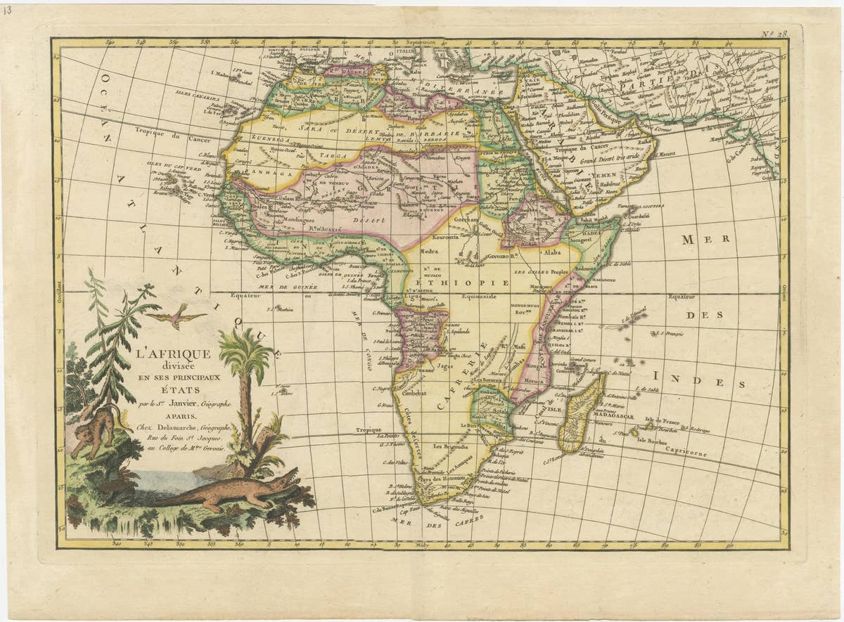 Original Antique Map of Africa with large decorative cartouche
