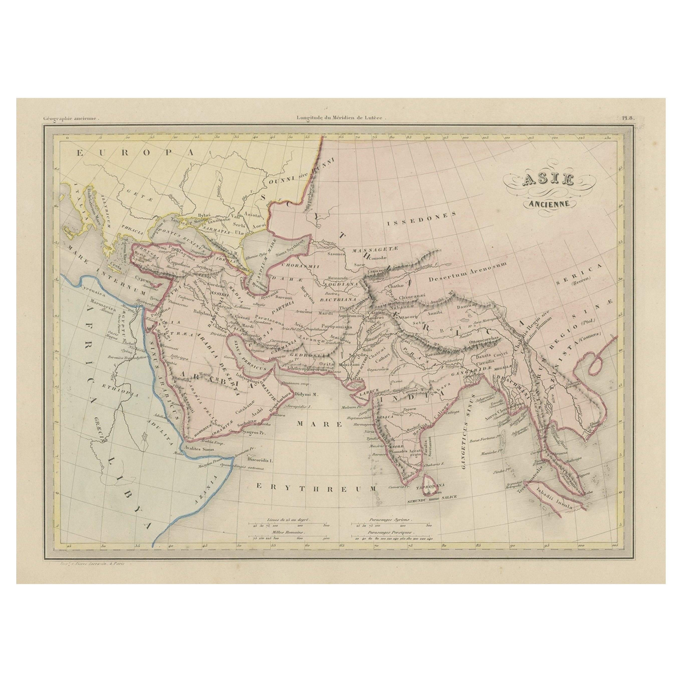 Mapa original antiguo de la antigua Asia, 1847