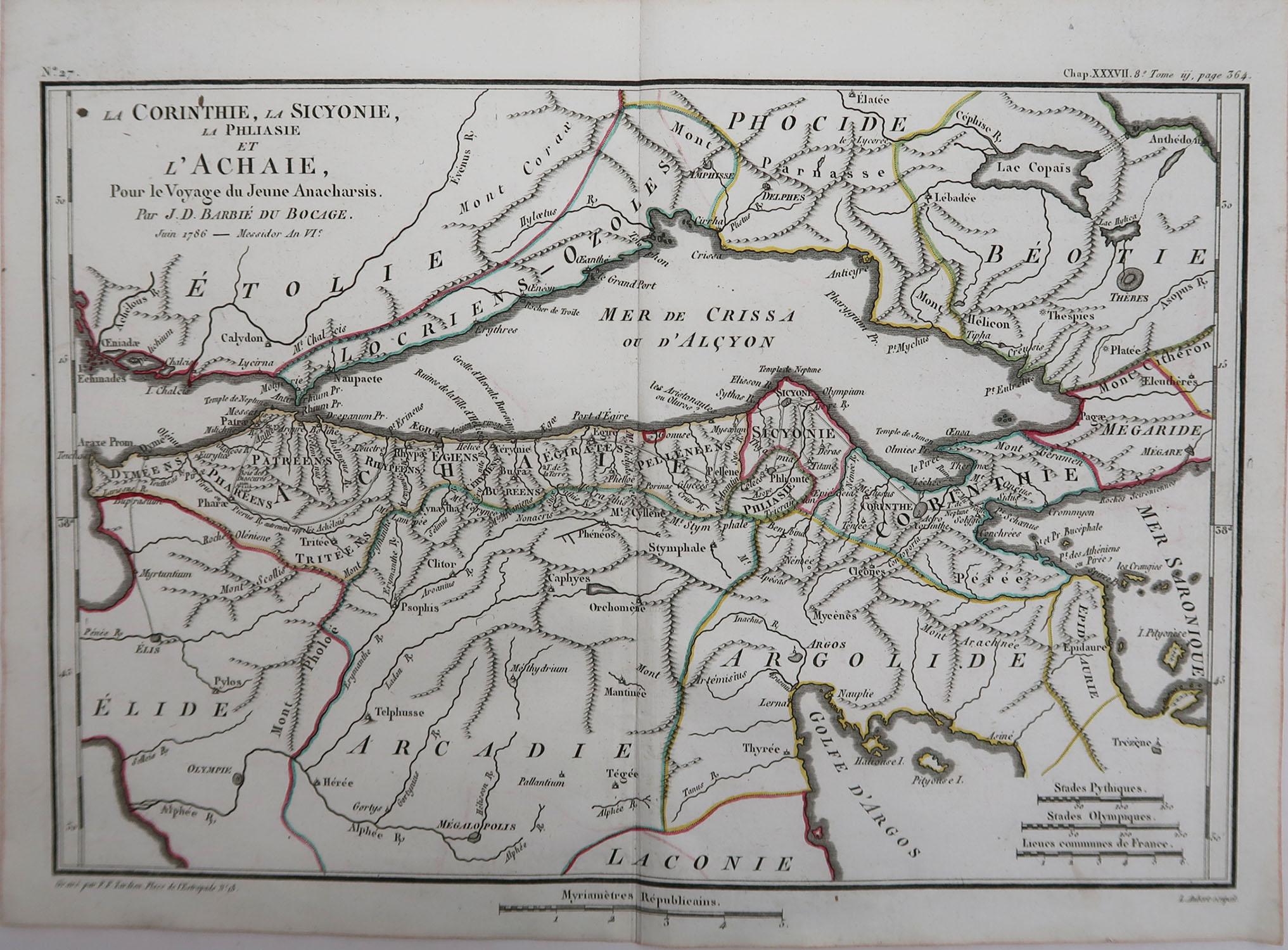 Great map of Ancient Greece. Showing the region of Thessaly, including Mount Olympus

Drawn by J.D. Barbie Du Bocage

Copper plate engraving by P.F Tardieu

Original hand color outline.

Published 1786

Unframed.


  