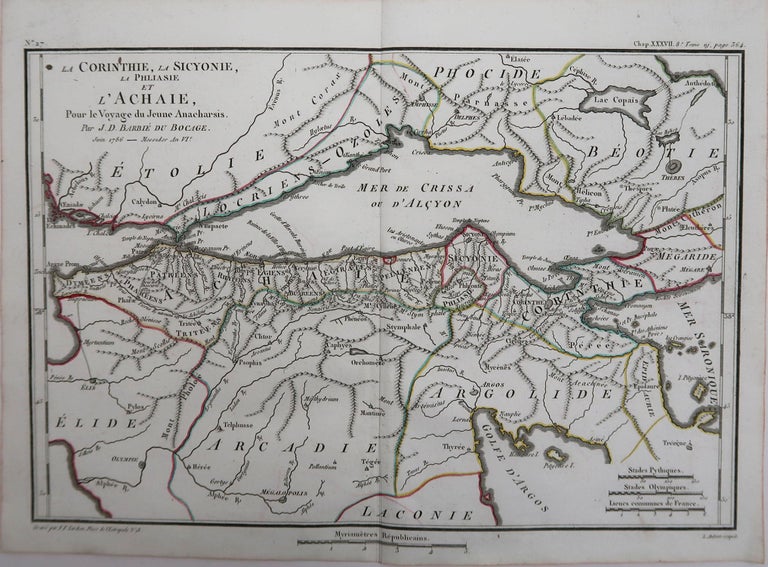 Great map of Ancient Greece. Showing the region of Thessaly, including Mount Olympus

Drawn by J.D. Barbie Du Bocage

Copper plate engraving by P.F Tardieu

Original hand color outline.

Published 1786

Unframed.


 
