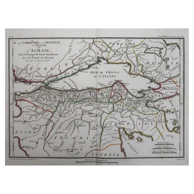 Original Antique Map of Ancient Greece, Achaia, Corinth, 1786 For Sale