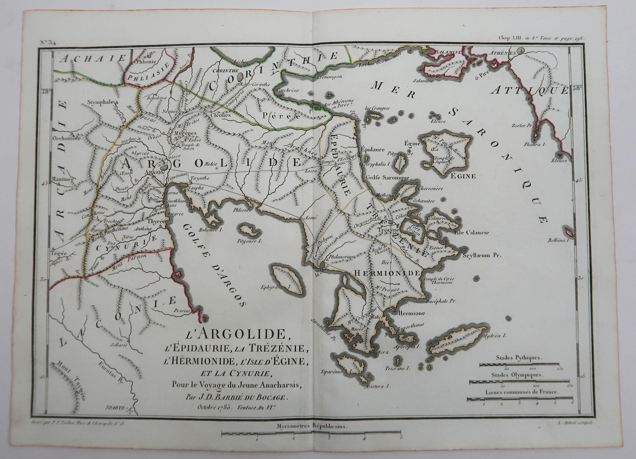 Other Original Antique Map of Ancient Greece, Argolis, Island of Hydra, 1785