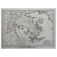 Original Antique Map of Ancient Greece, Argolis, Island of Hydra, 1785