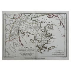 Original Antique Map of Ancient Greece, Argolis, Island of Hydra, 1785