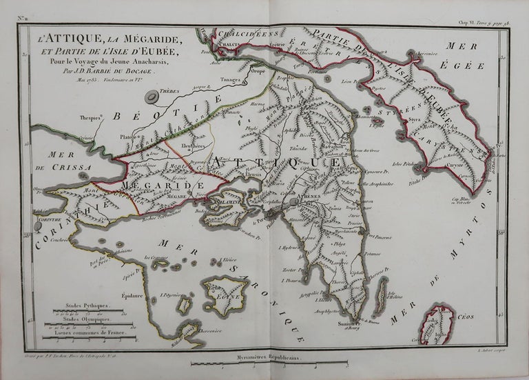 Great map of Ancient Greece. Showing the region of Attica and Athens

Drawn by J.D. Barbie Du Bocage

Copper plate engraving by P.F Tardieu

Original hand color outline.

Published 1785

Unframed.


 