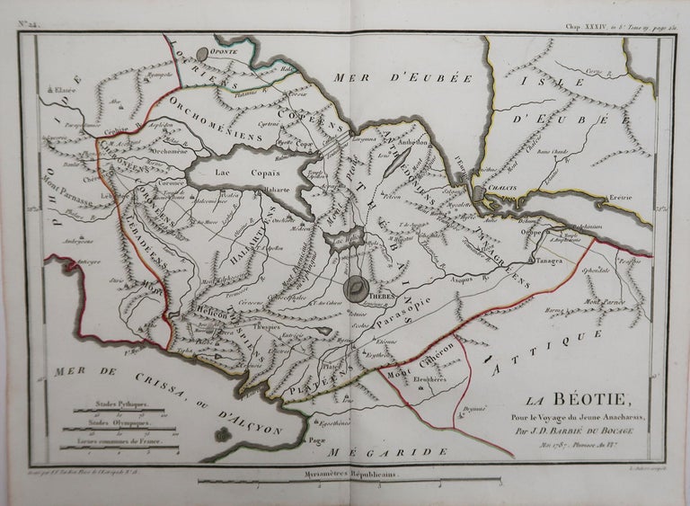Great map of Ancient Greece. Showing the region of Boeotia, including Thebes

Drawn by J.D. Barbie Du Bocage

Copper plate engraving by P.F Tardieu

Original hand color outline.

Published 1785

Unframed.


  