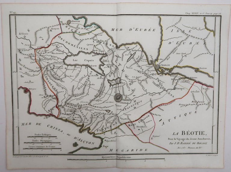 French Original Antique Map of Ancient Greece- Boeotia, Thebes, 1787 For Sale