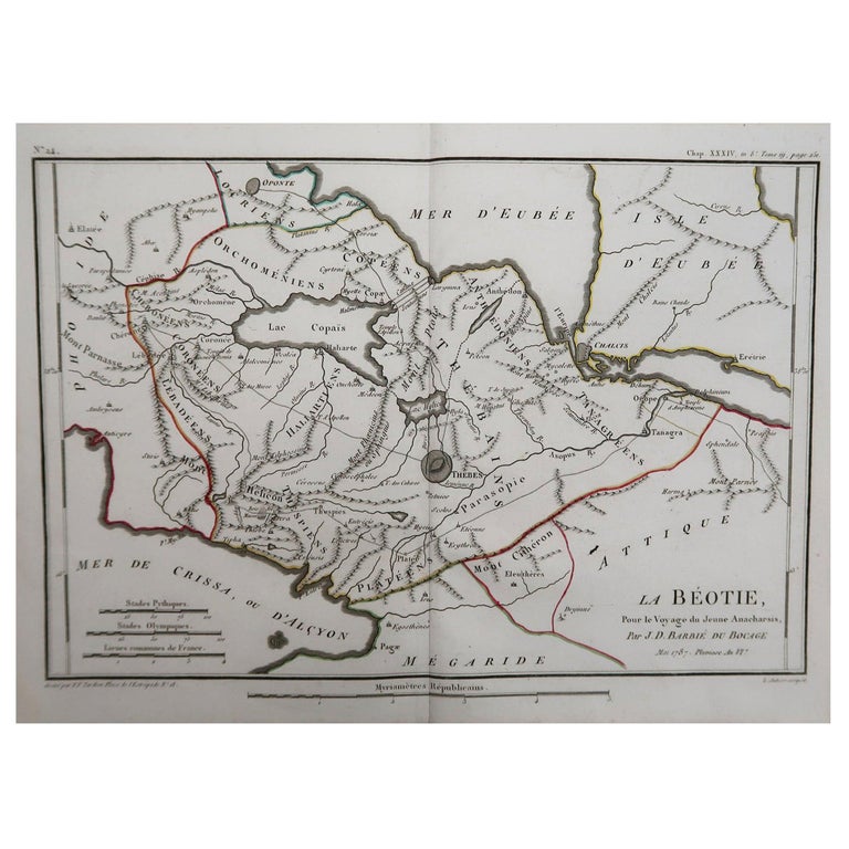Original Antique Map of Ancient Greece- Boeotia, Thebes, 1787 For Sale