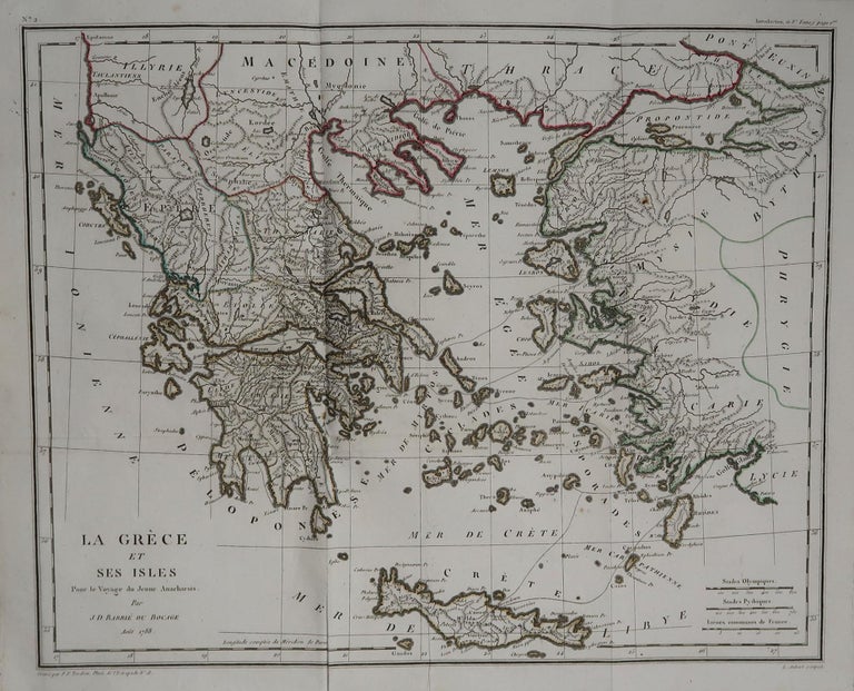 Super map of Greece. Dated 1788.

Drawn by J.D. Barbie Du Bocage

Copper plate engraving by Tardieu.

Original colour outline.

Unframed.

 
