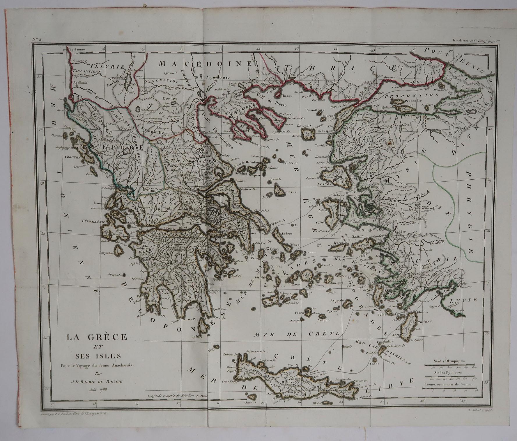Other Original Antique Map of Ancient Greece by Barbie Du Bocage, 1788
