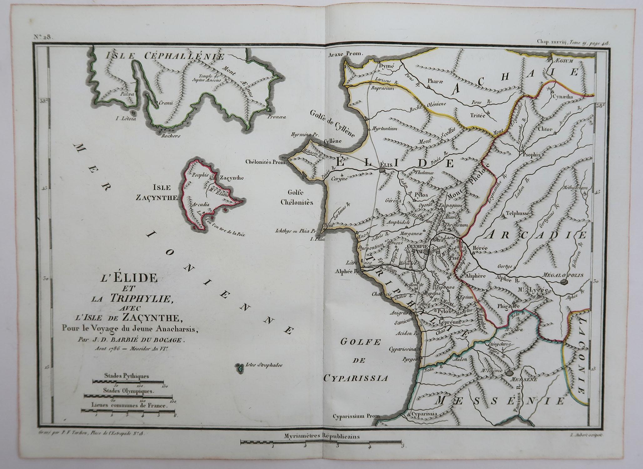 Other Original Antique Map of Ancient Greece, Elis, Island of Zakynthos, 1786