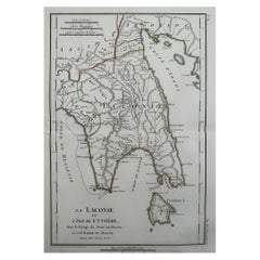 Original Antique Map of Ancient Greece, Laconia, Island of Cythera, 1786