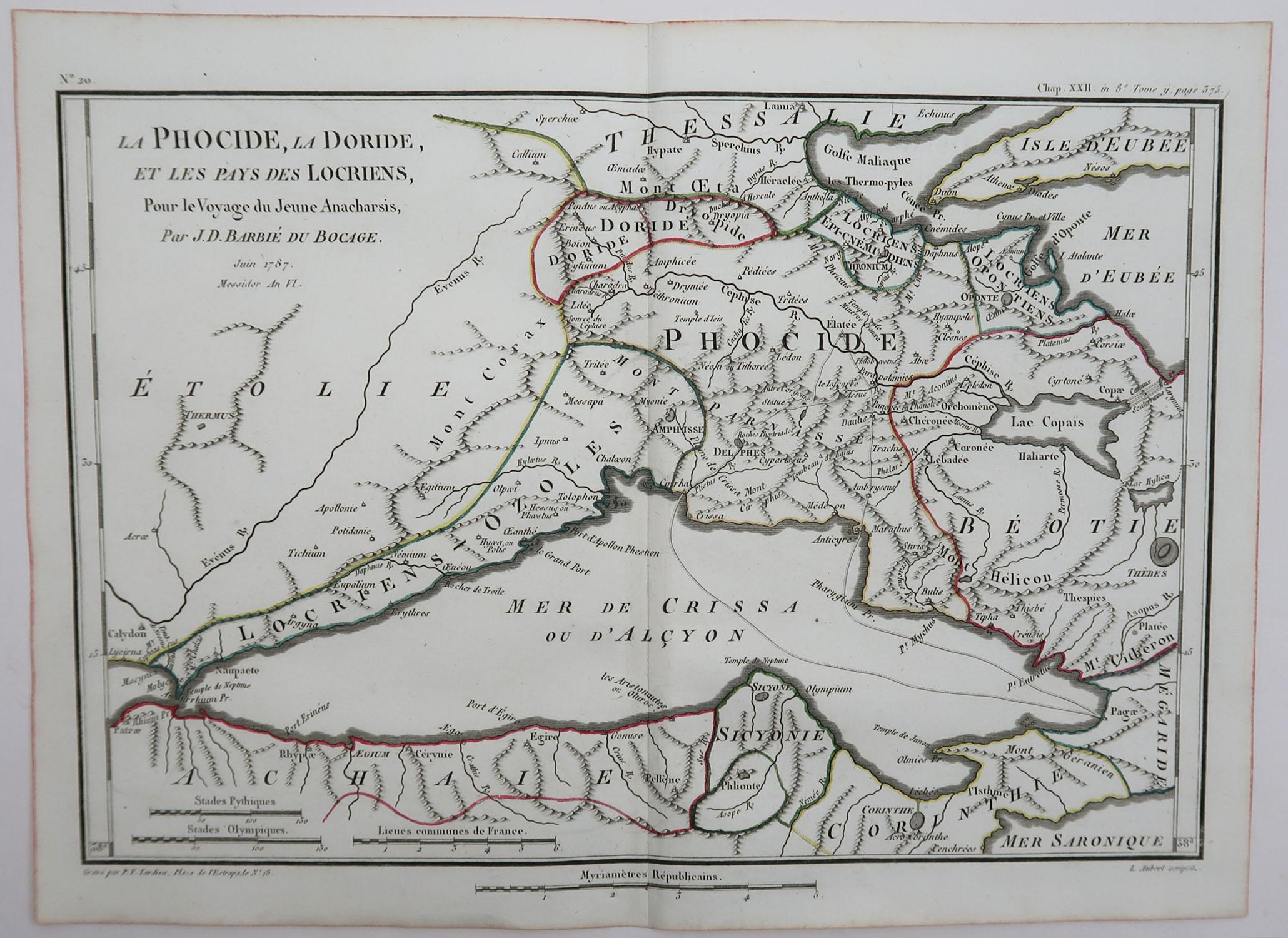 Other Original Antique Map of Ancient Greece, Phocis, Gulf of Corinth, 1787