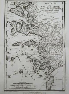 Original Antique Map of Ancient Greece, The Greek Islands, Rhodes, 1785