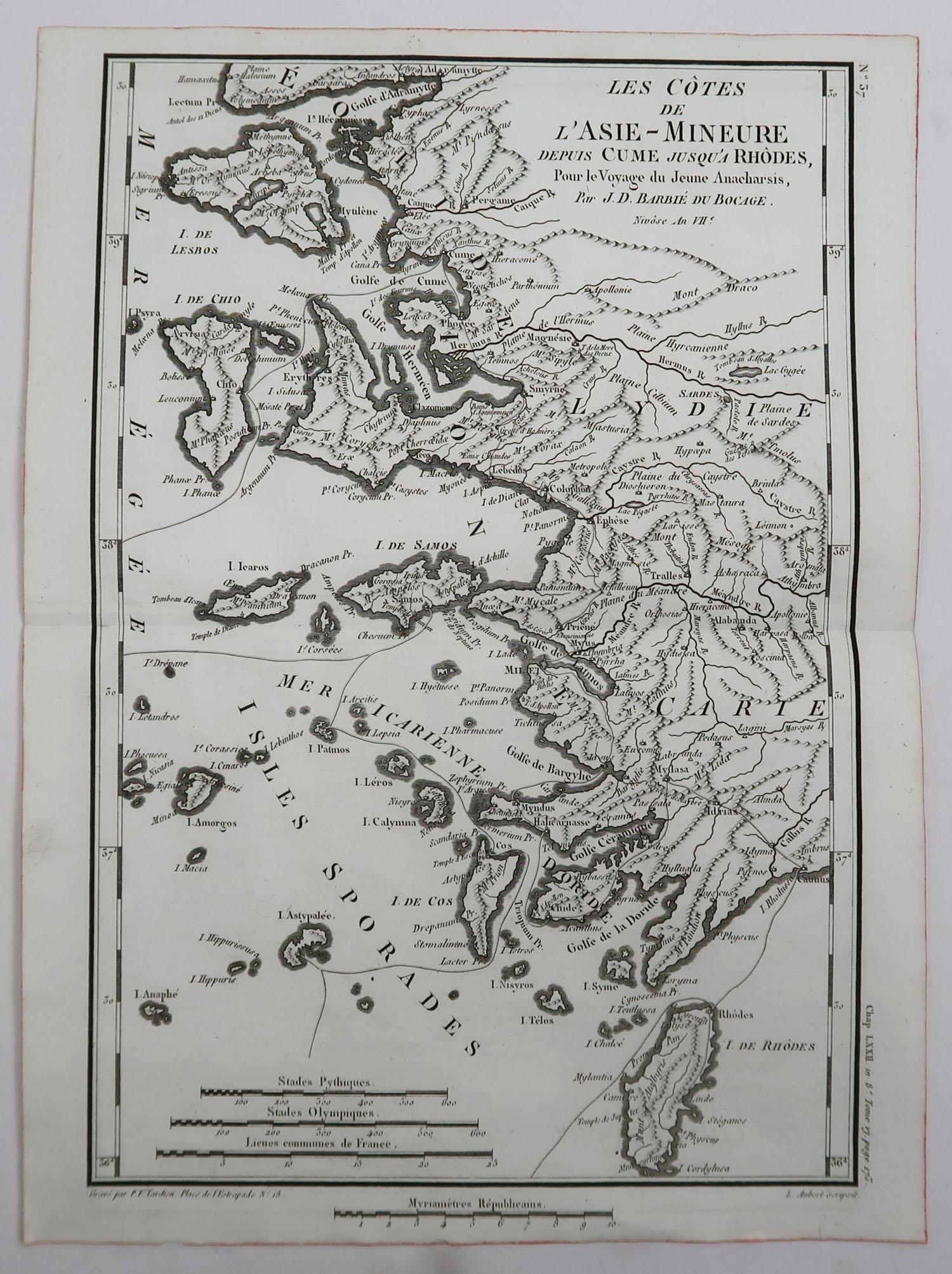 Other Original Antique Map of Ancient Greece, The Greek Islands, Rhodes, 1785