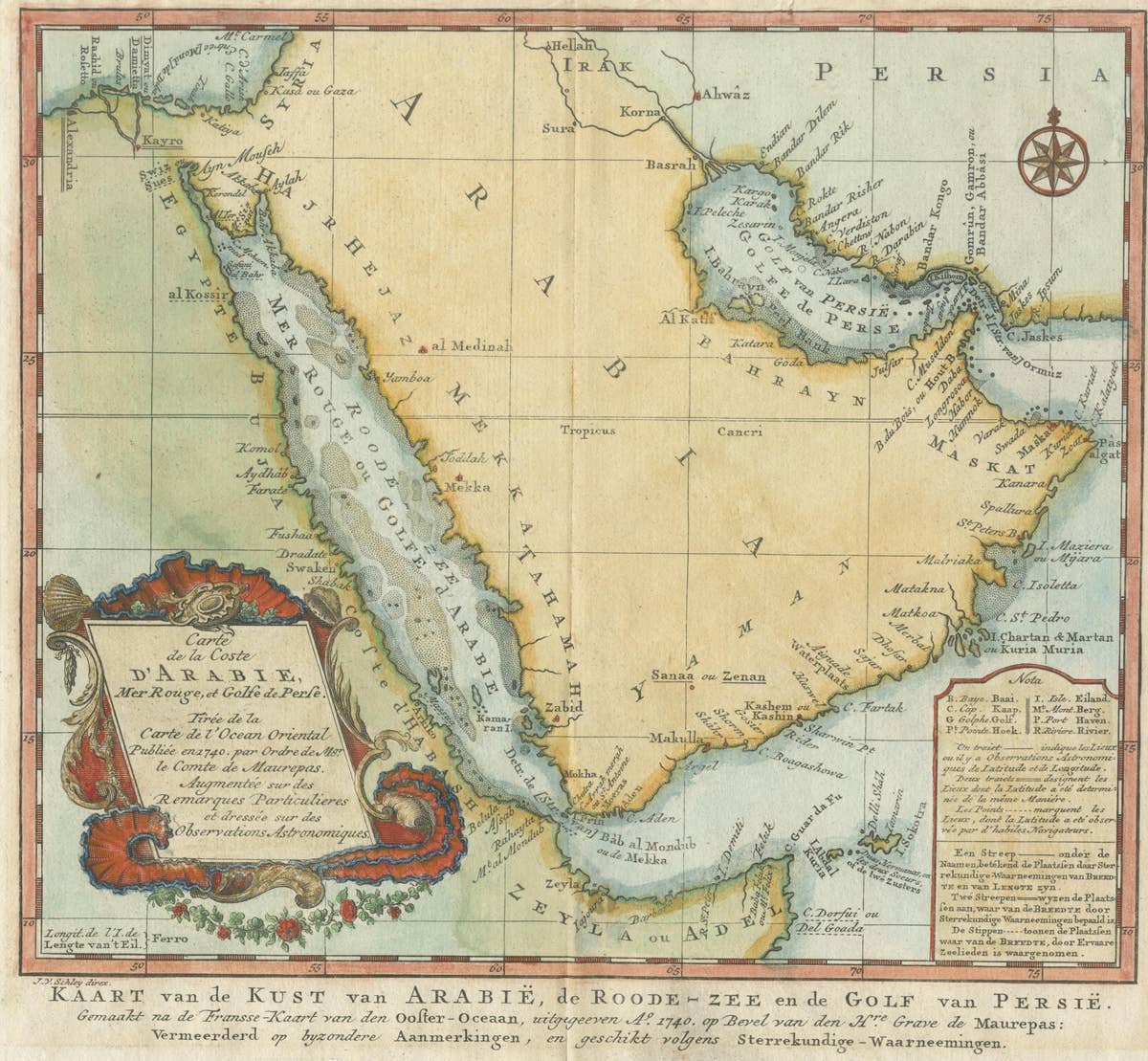 Original Antique Map of Arabia and the Red Sea, circa 1750