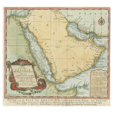 Original Antique Map of Arabia and the Red Sea, circa 1750