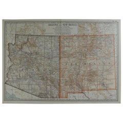 Original Antique Map of Arizona and New Mexico, circa 1890