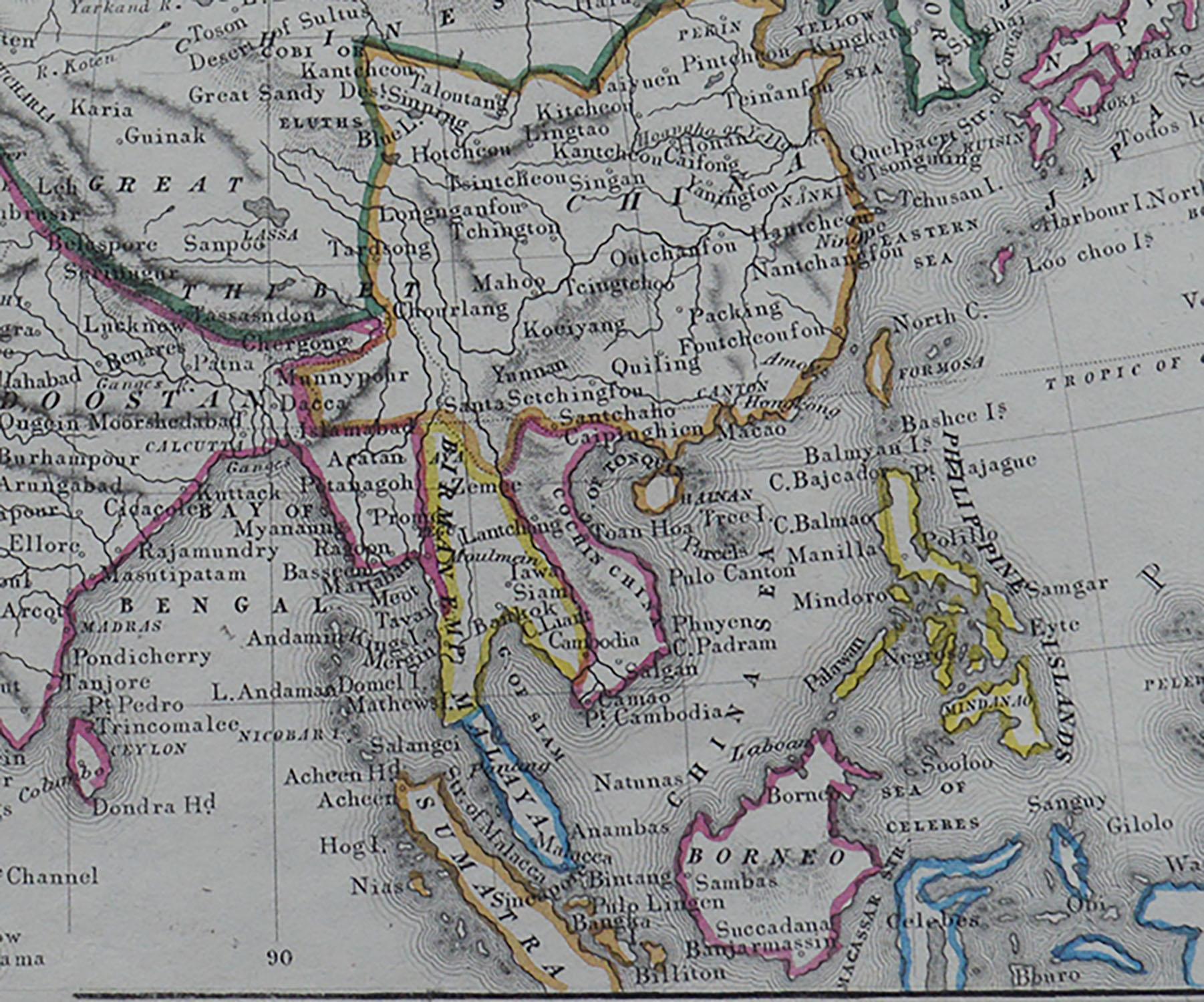 English Original Antique Map of Asia by Becker, circa 1840