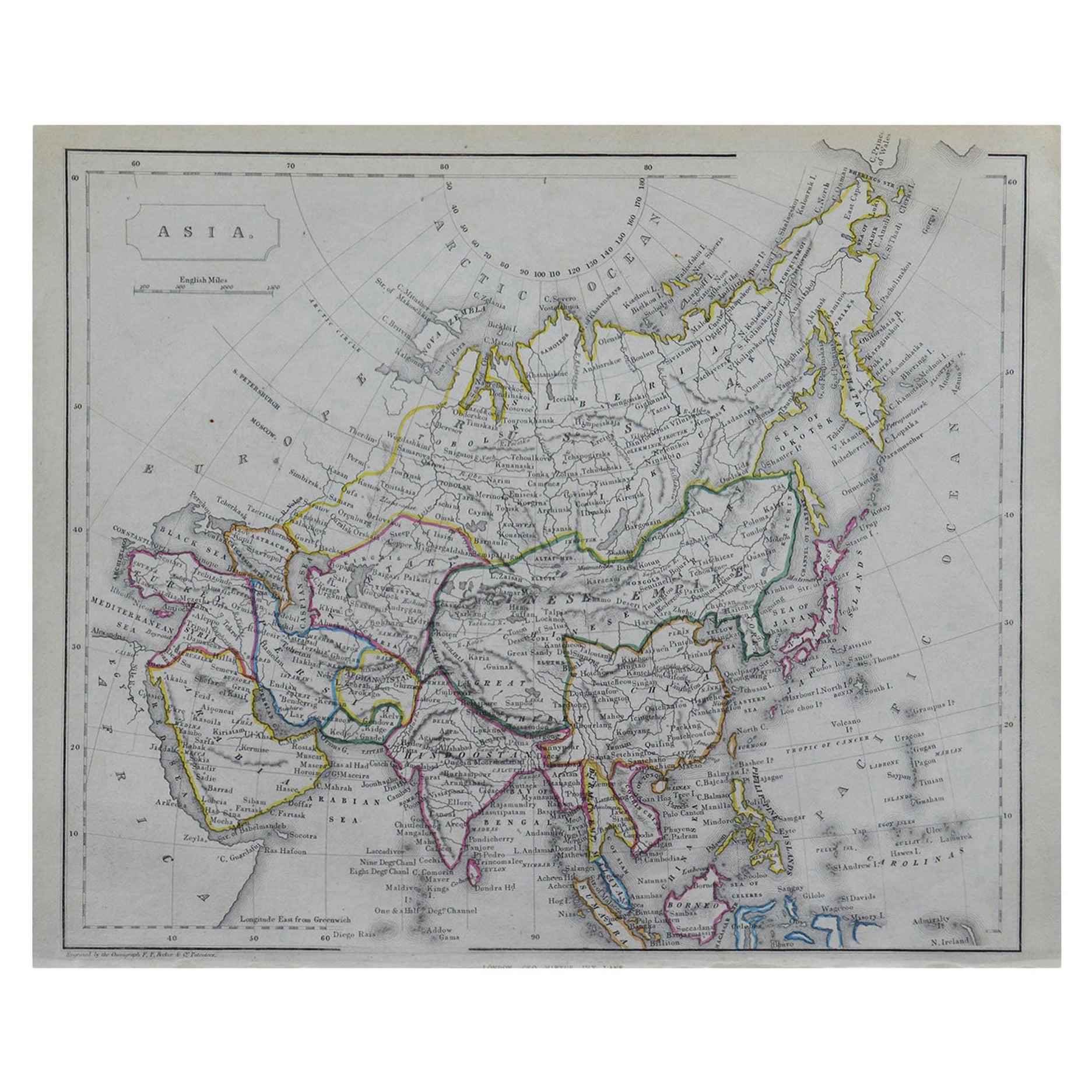 Original Antique Map of Asia by Becker, circa 1840