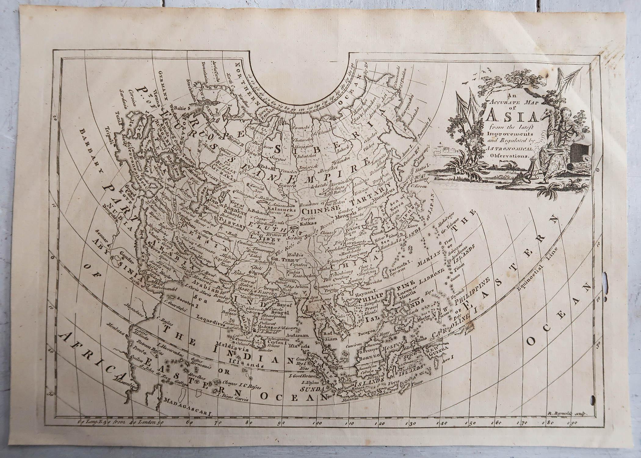 English Original Antique Map of Asia. C.1780 For Sale