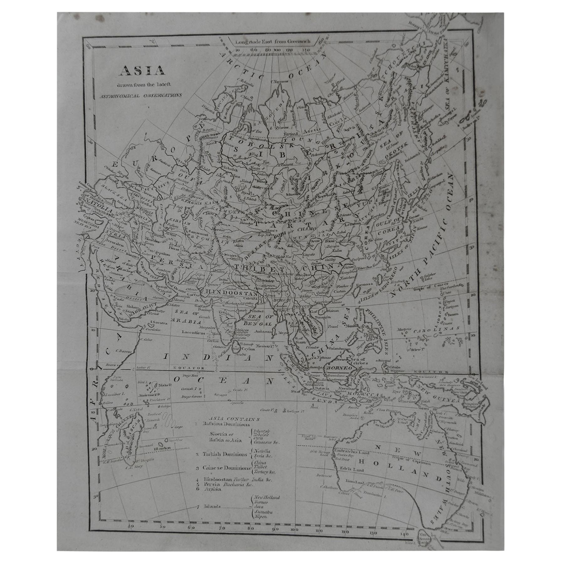 Original Antique Map of Asia, circa 1800