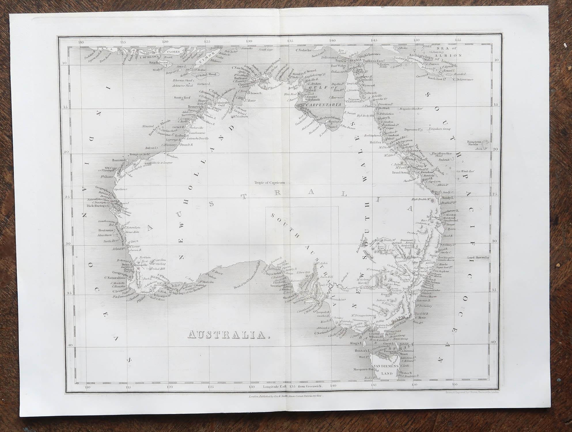 Anglais Carte ancienne originale de l'Australie par Dower, vers 1835 en vente