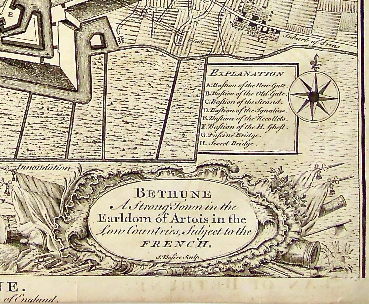 Britannique Carte ancienne de Bethune et du comté d'Artois vers 1744 par J. Basire en vente
