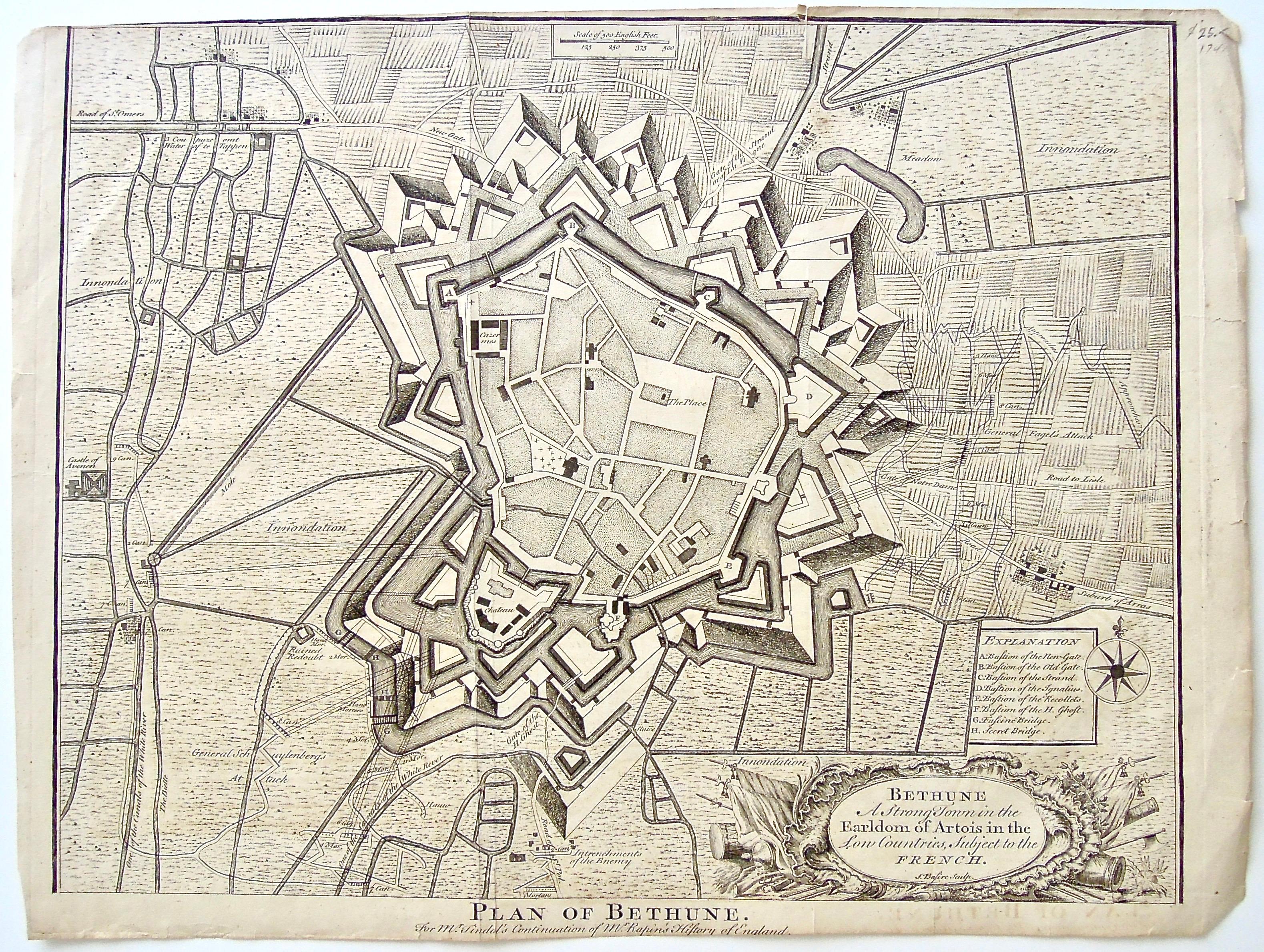 Gravé Carte ancienne de Bethune et du comté d'Artois vers 1744 par J. Basire en vente