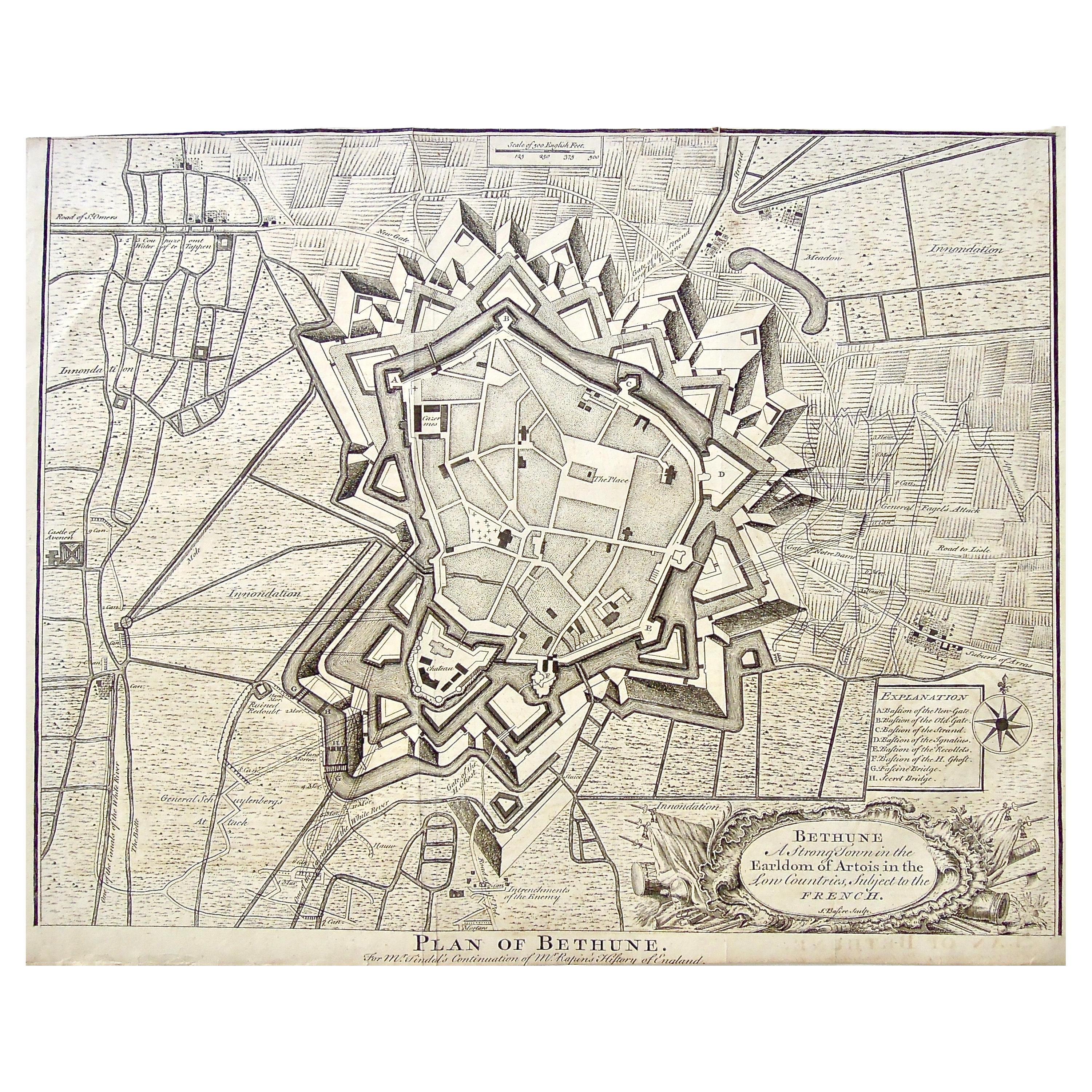 Carte ancienne de Bethune et du comté d'Artois vers 1744 par J. Basire en vente