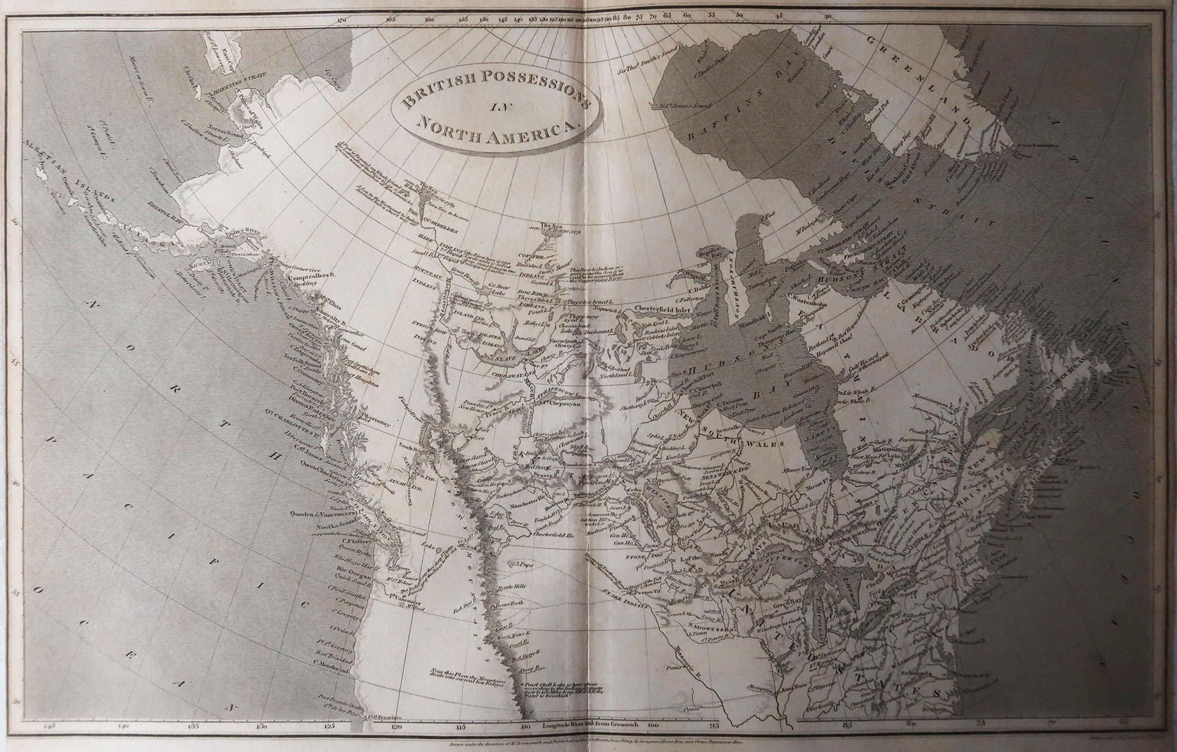 Anglais Carte ancienne originale du Canada, orfèvrerie, 1820 en vente