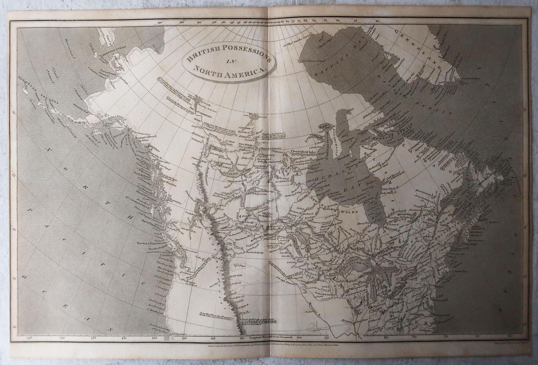 Original Antique Map of Canada, Arrowsmith, 1820 In Good Condition For Sale In St Annes, Lancashire
