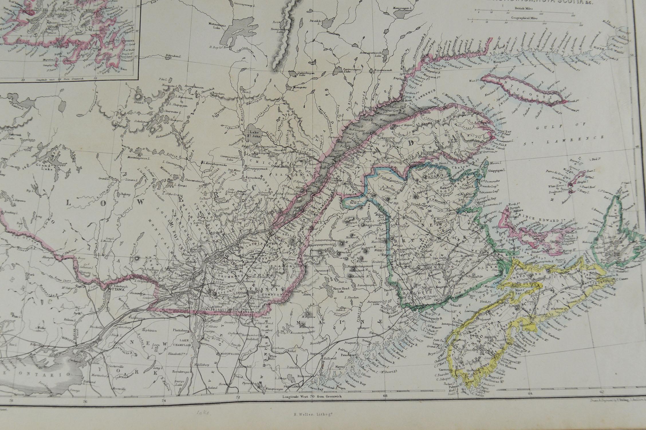 Other Original Antique Map of Canada by T. Ettling, 1861