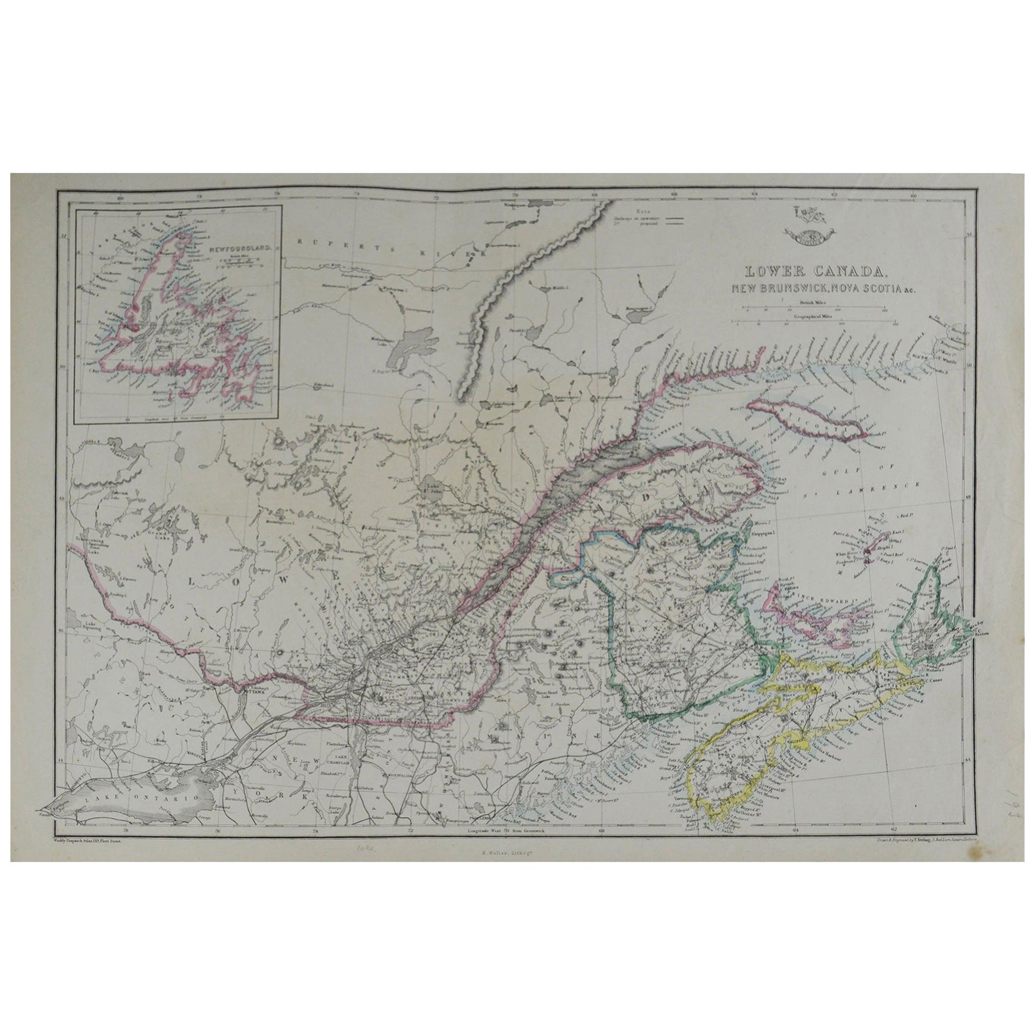 Original Antique Map of Canada by T. Ettling, 1861