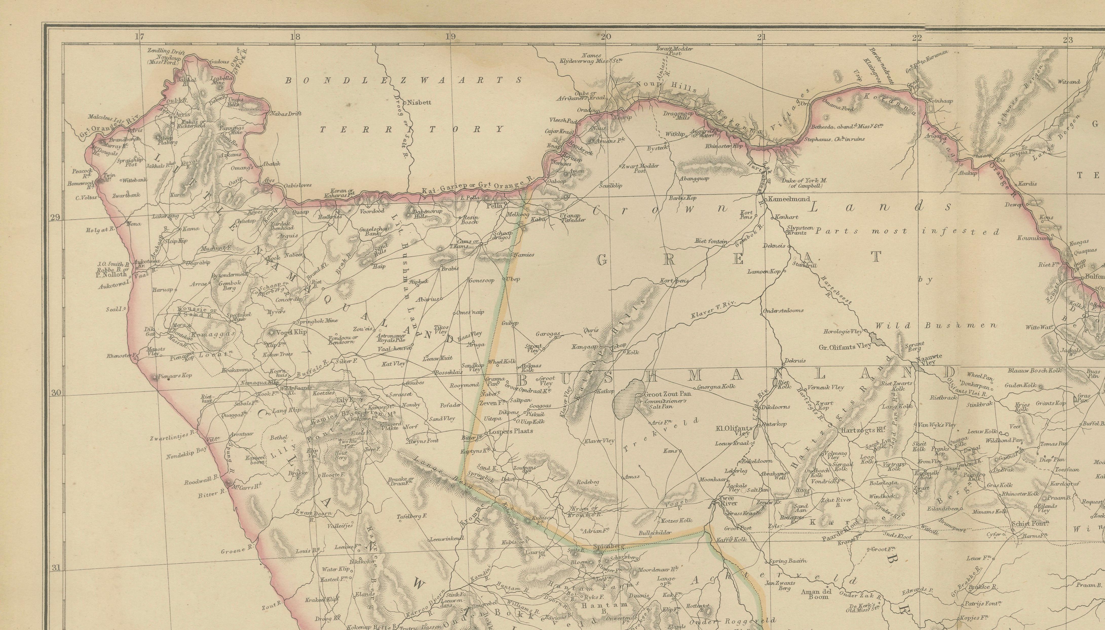 Original Antique Map of Cape of Good Hope, South Africa c.1860