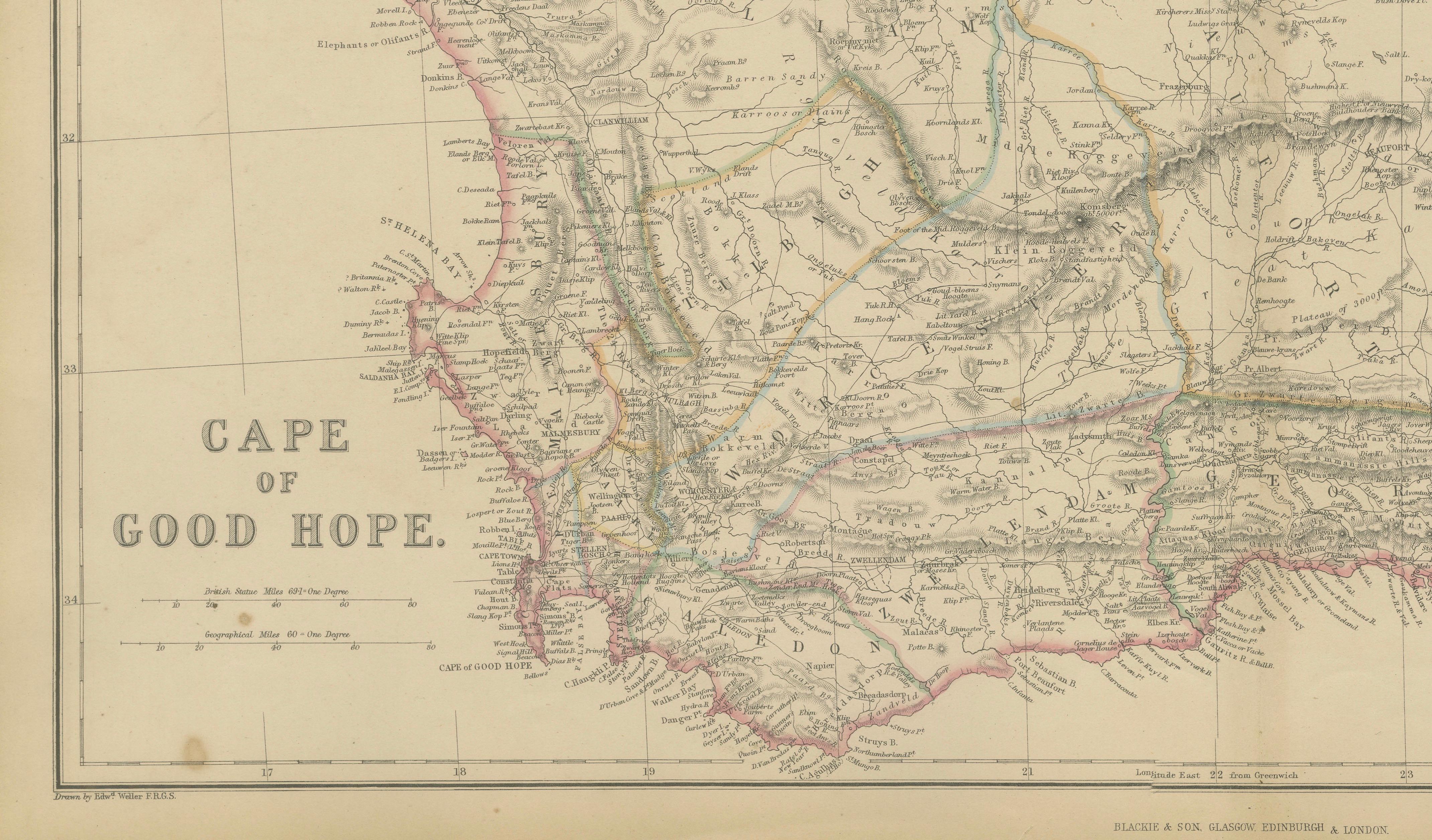 Original Antique Map of Cape of Good Hope, South Africa c.1860