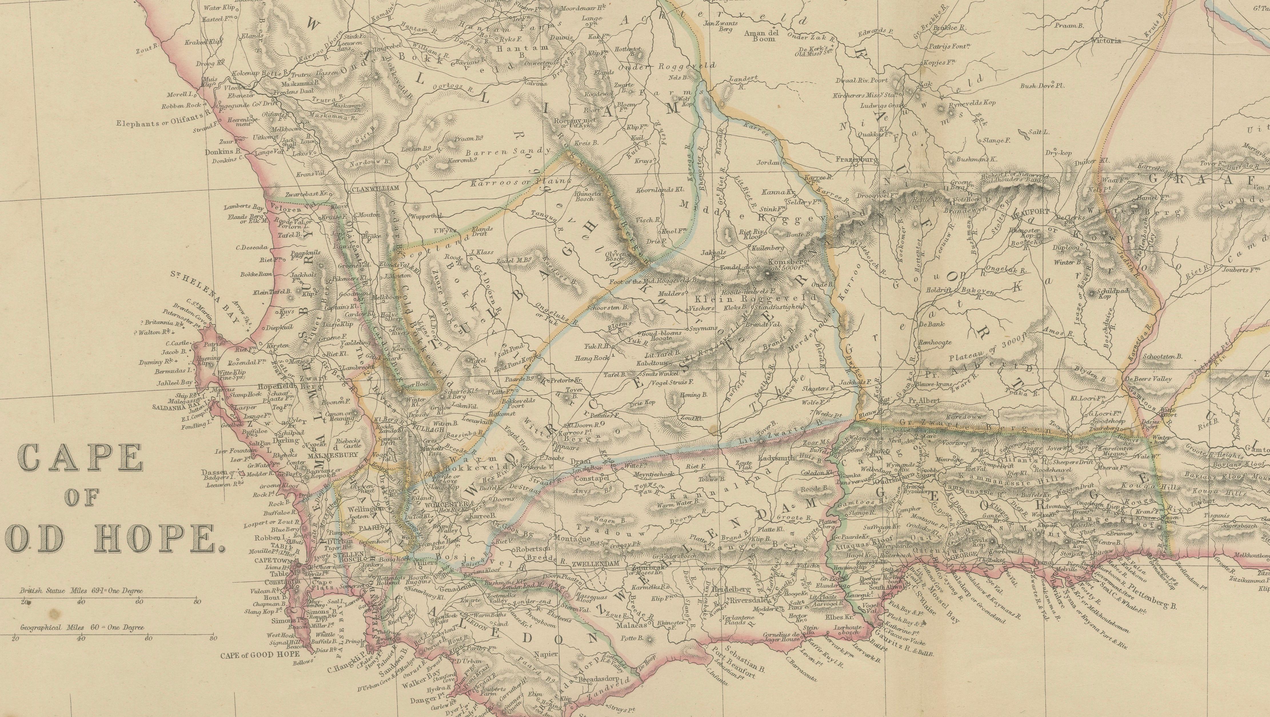 Original Antique Map of Cape of Good Hope, South Africa c.1860