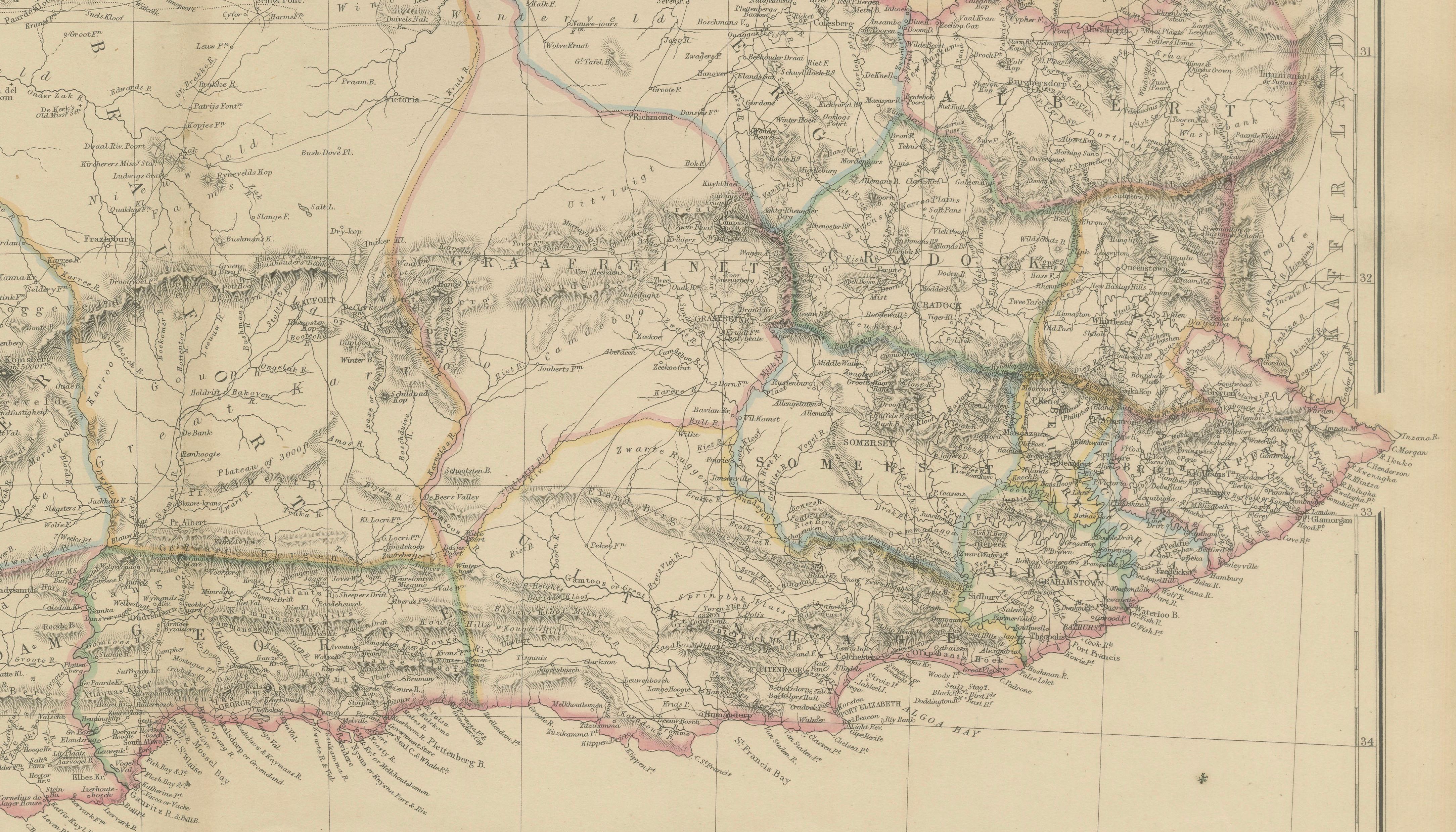 Original Antique Map of Cape of Good Hope, South Africa c.1860
