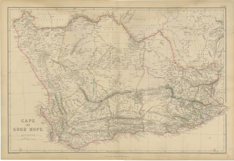 Original Antique Map of Cape of Good Hope, South Africa c.1860