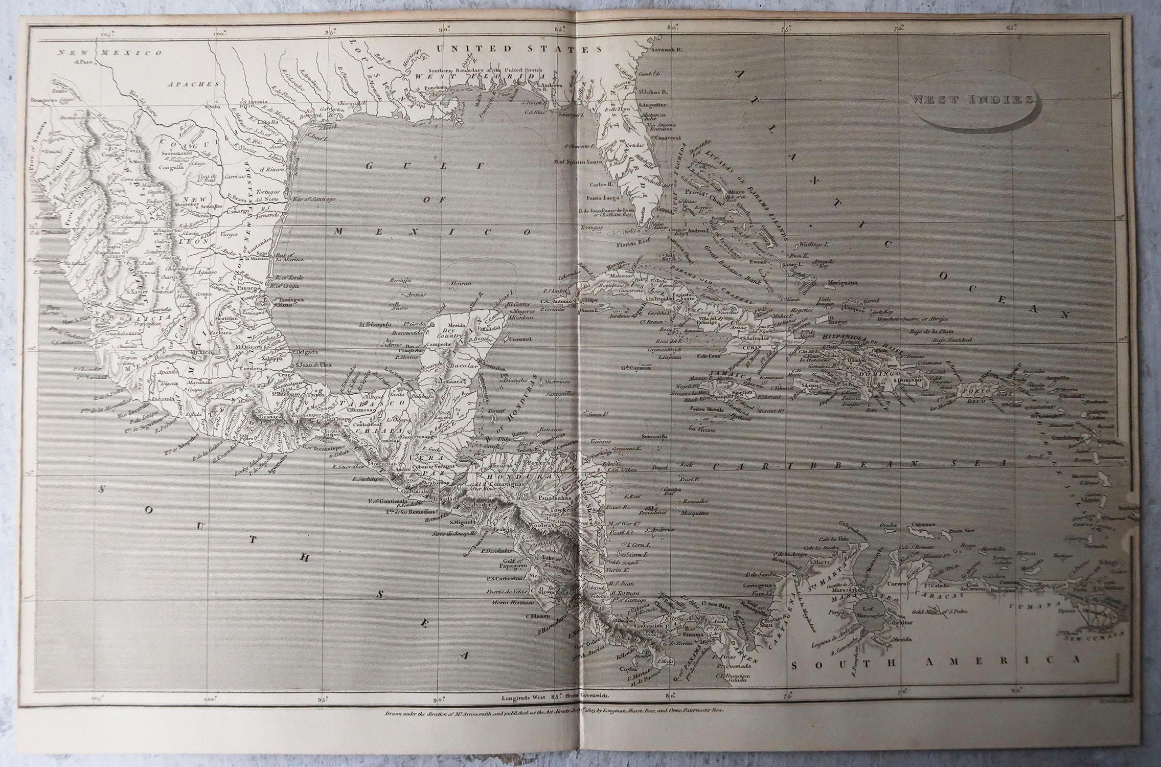 Carte ancienne originale d'Amérique centrale / Floride, orfèvre, 1820 Bon état - En vente à St Annes, Lancashire