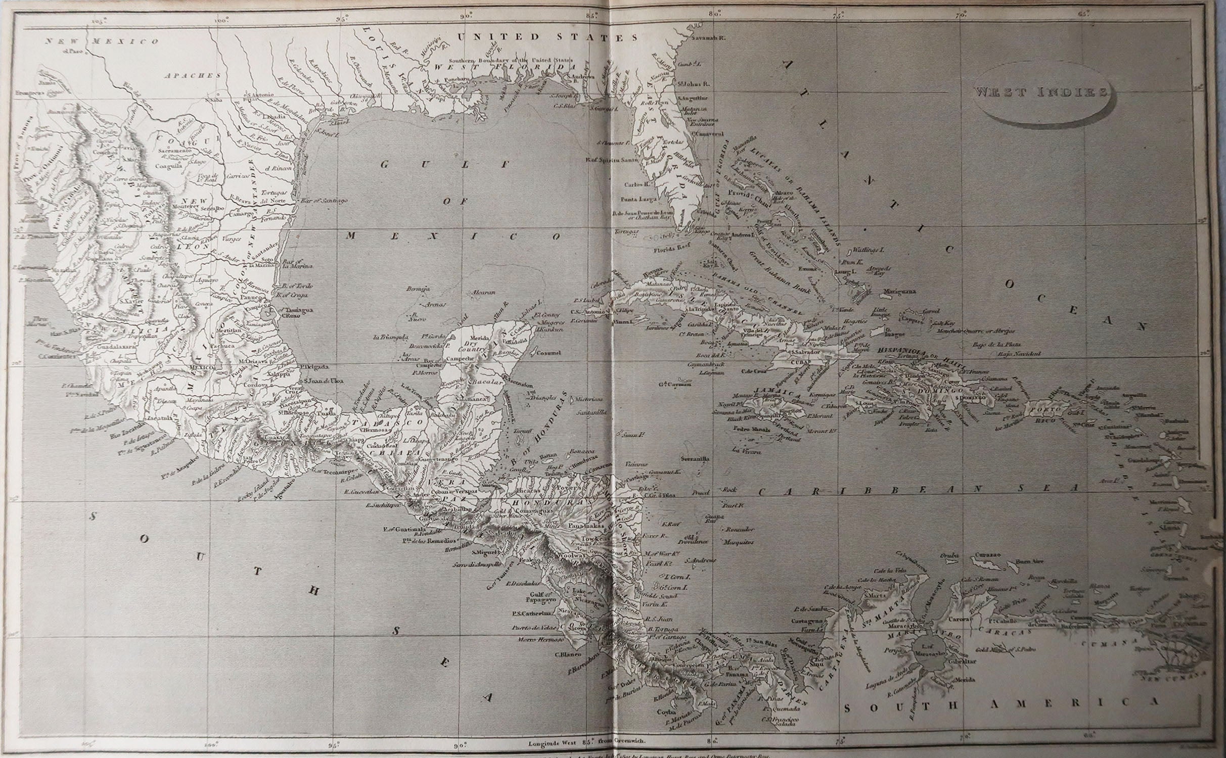Original Antique Map of Central America / Florida, Arrowsmith, 1820 For Sale