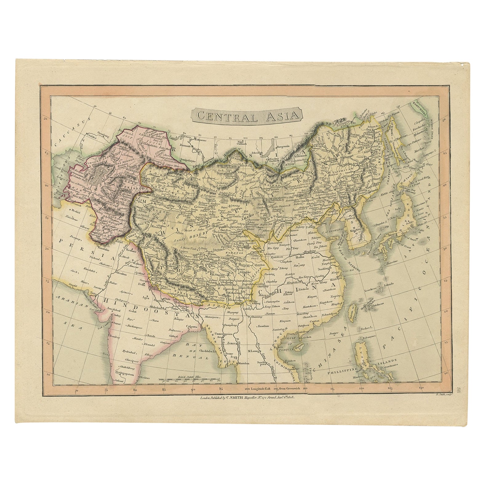 Carte originale et ancienne d'Asie centrale par Smith, 1808