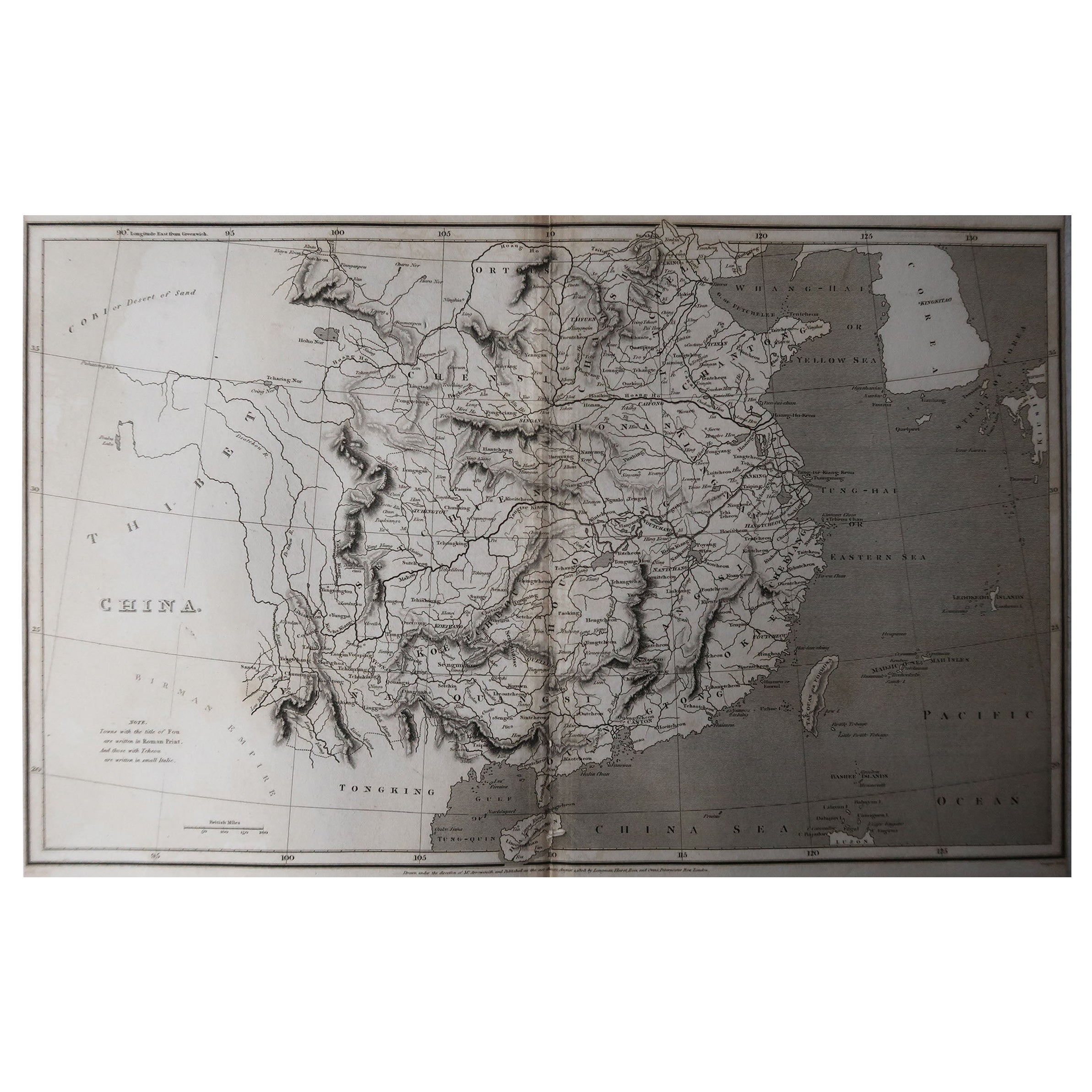 Gran mapa de China

Dibujado bajo la dirección de Arrowsmith

Grabado en cobre

Publicado por Longman, Hurst, Rees, Orme, & Brown, 1820

Sin enmarcar.