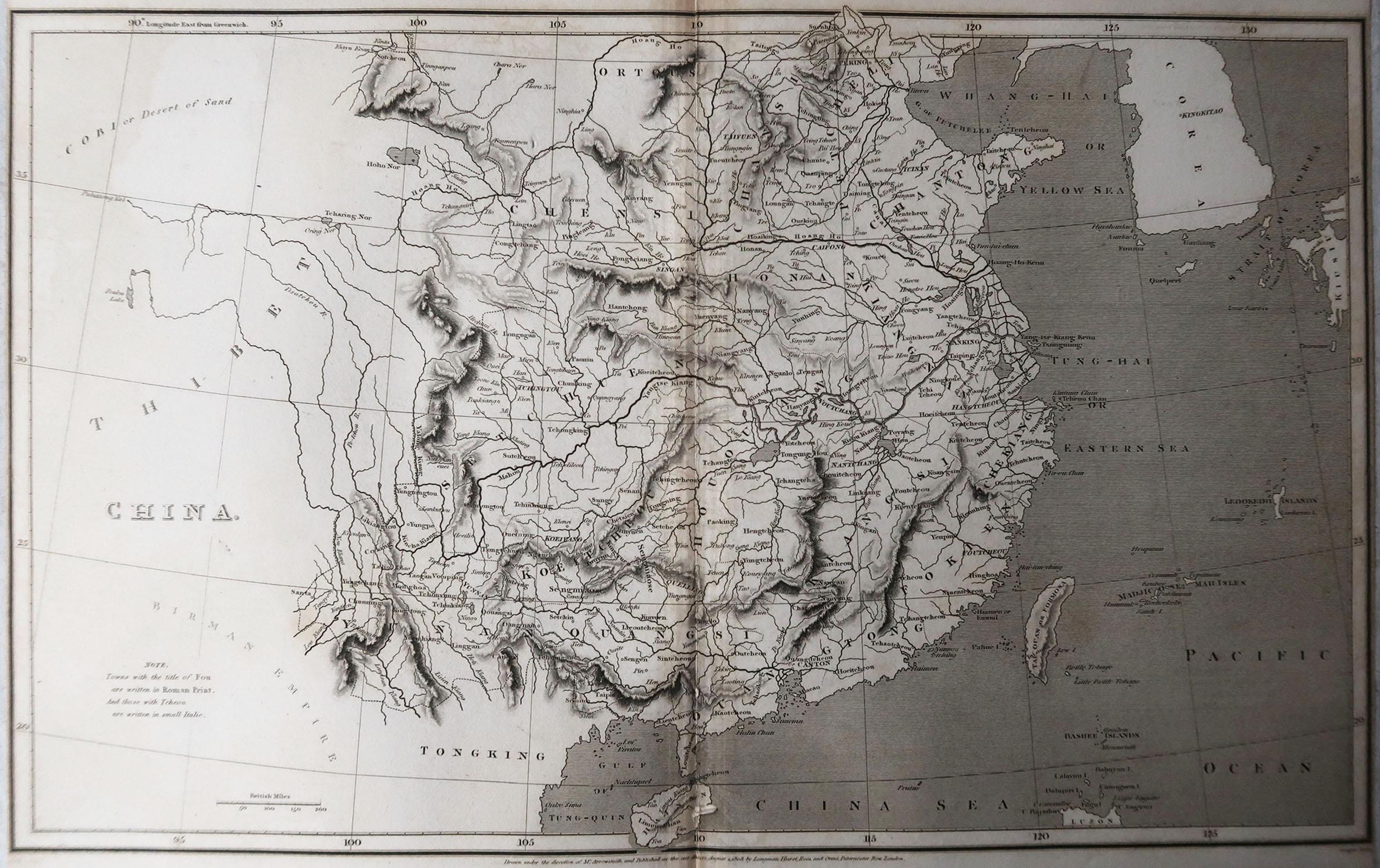 English Original Antique Map of China, Arrowsmith, 1820 For Sale