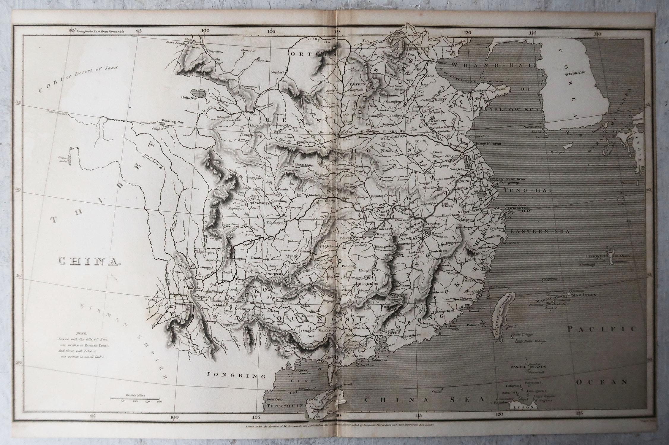 Originale antike Karte von China, Pfeilerschmied, 1820 (Sonstiges) im Angebot