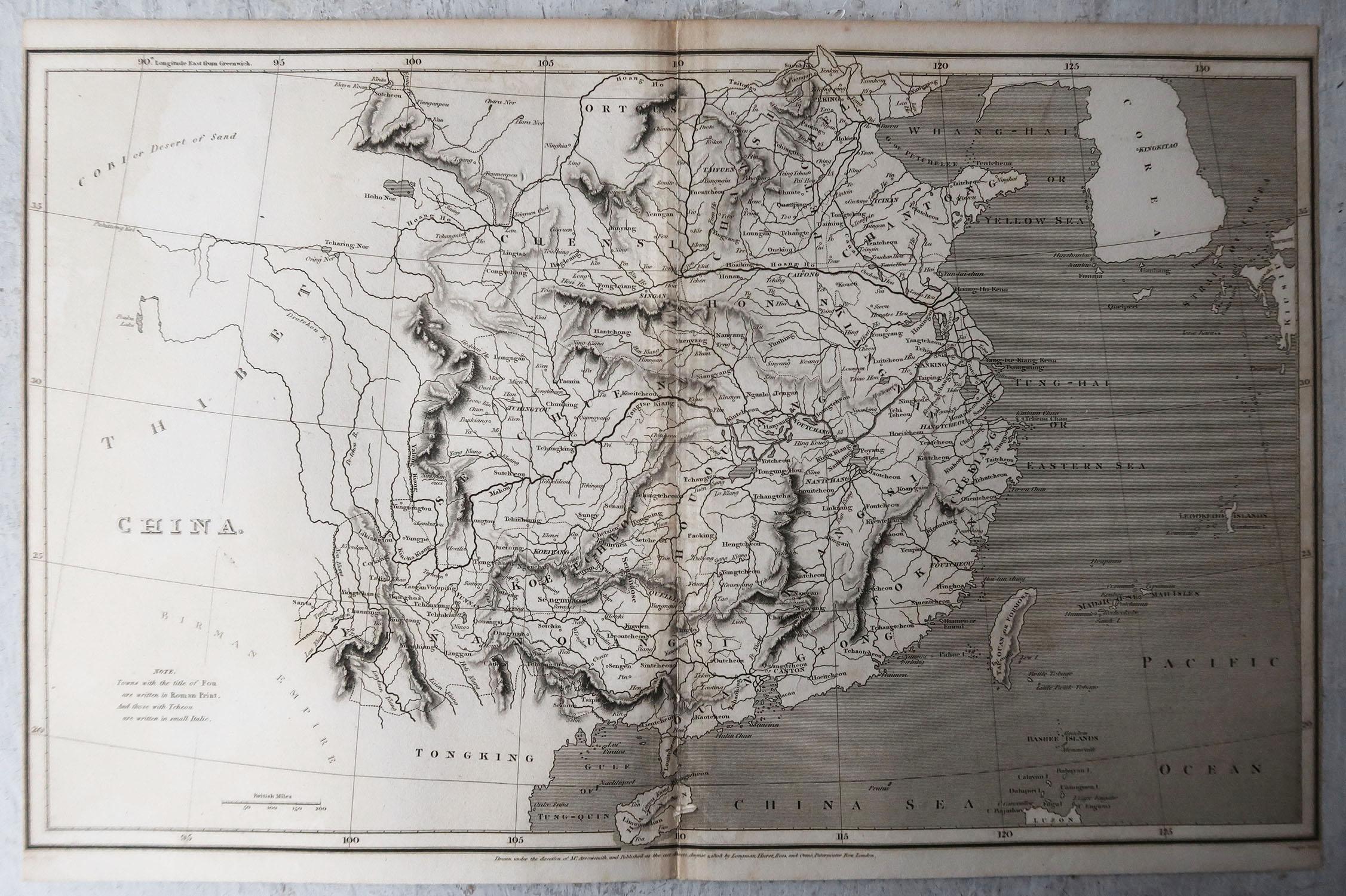 Original Antique Map of China, Arrowsmith, 1820 In Good Condition For Sale In St Annes, Lancashire